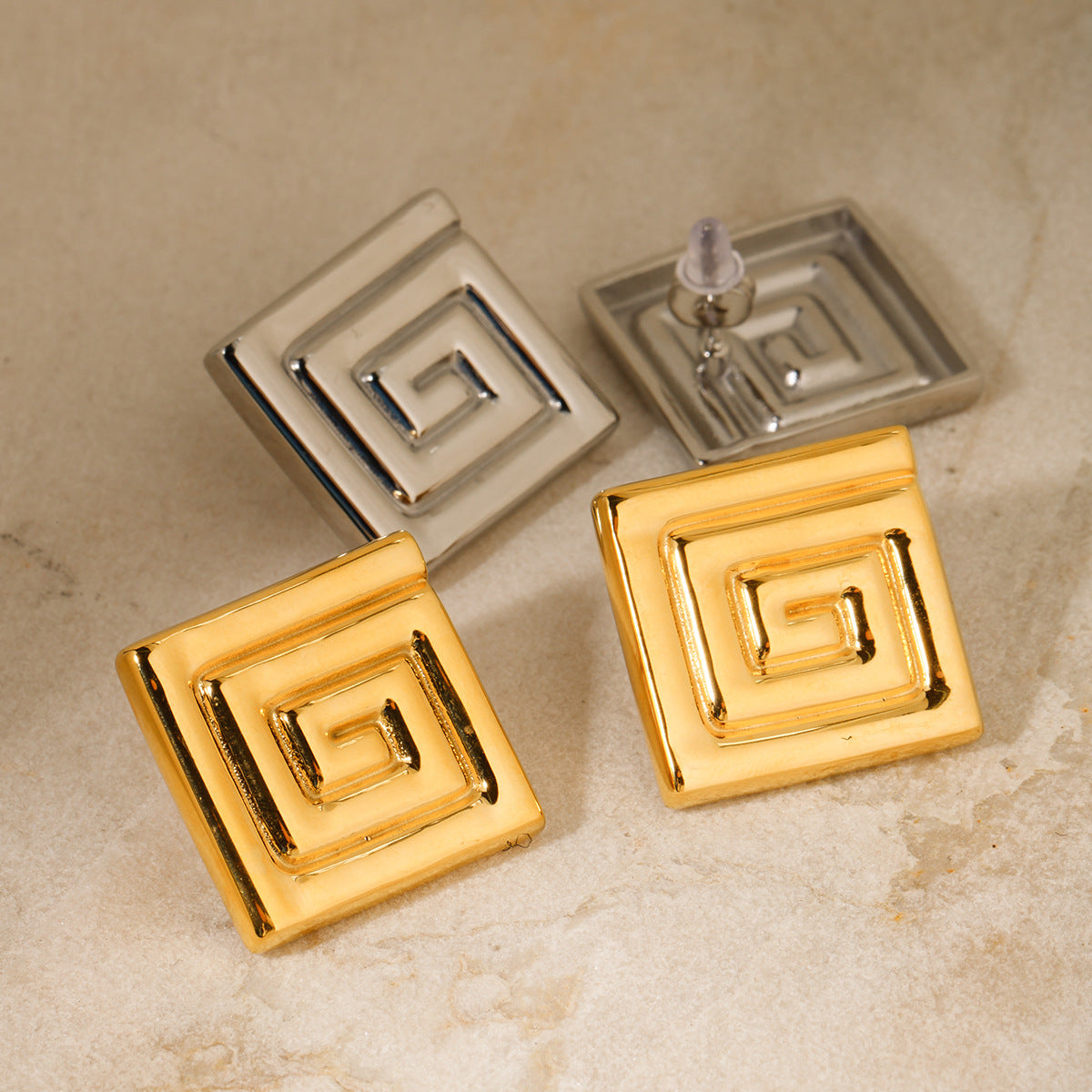 5pcs Titanium Steel 18K Gold Stainless Steel Corrugated Small Earrings Earrings Stud New Stylish Design Earrings
