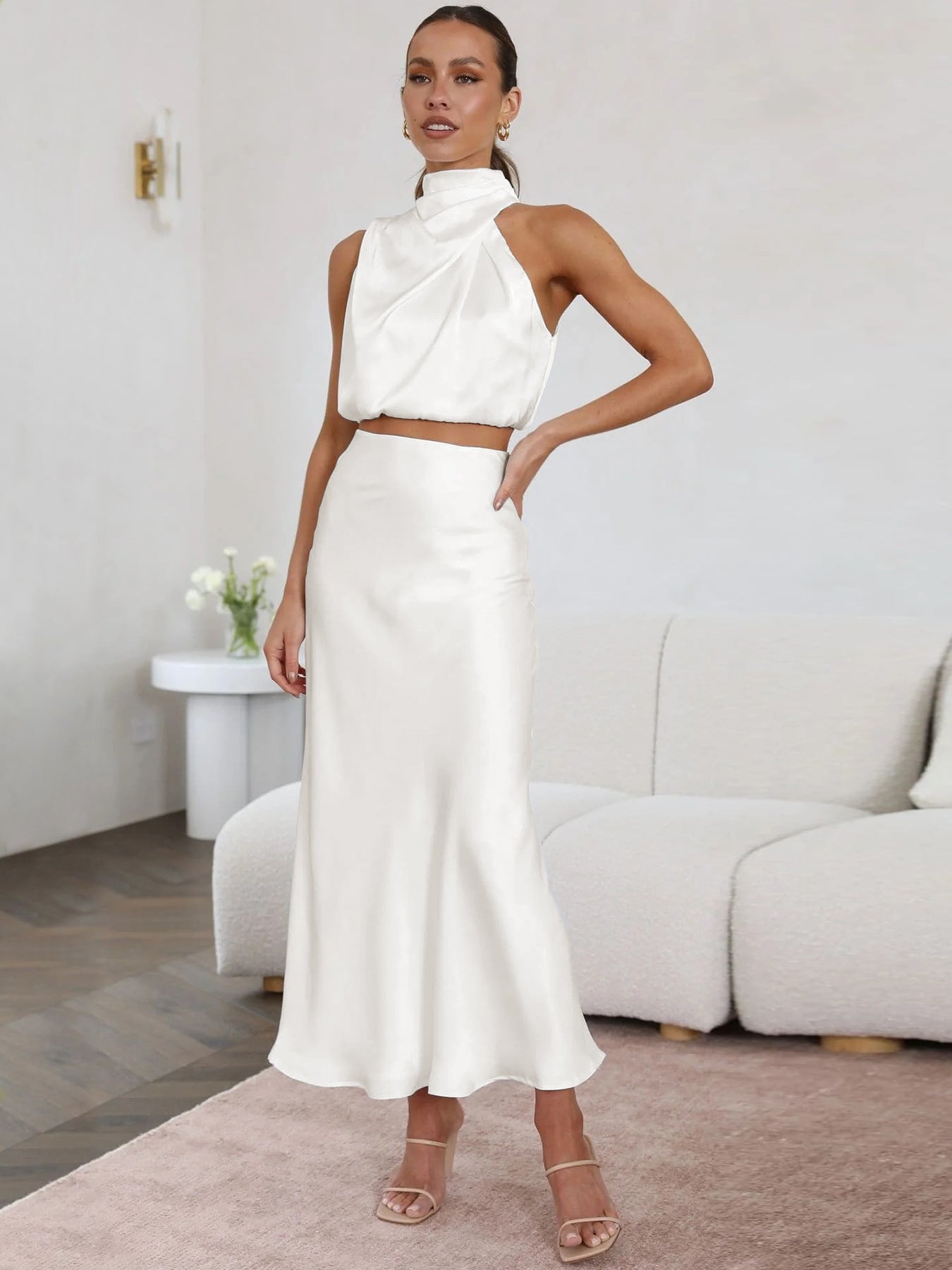 Summer Women's New Sexy Bib Top Hanging Half Skirt Casual Fashion Suit Evening Dress