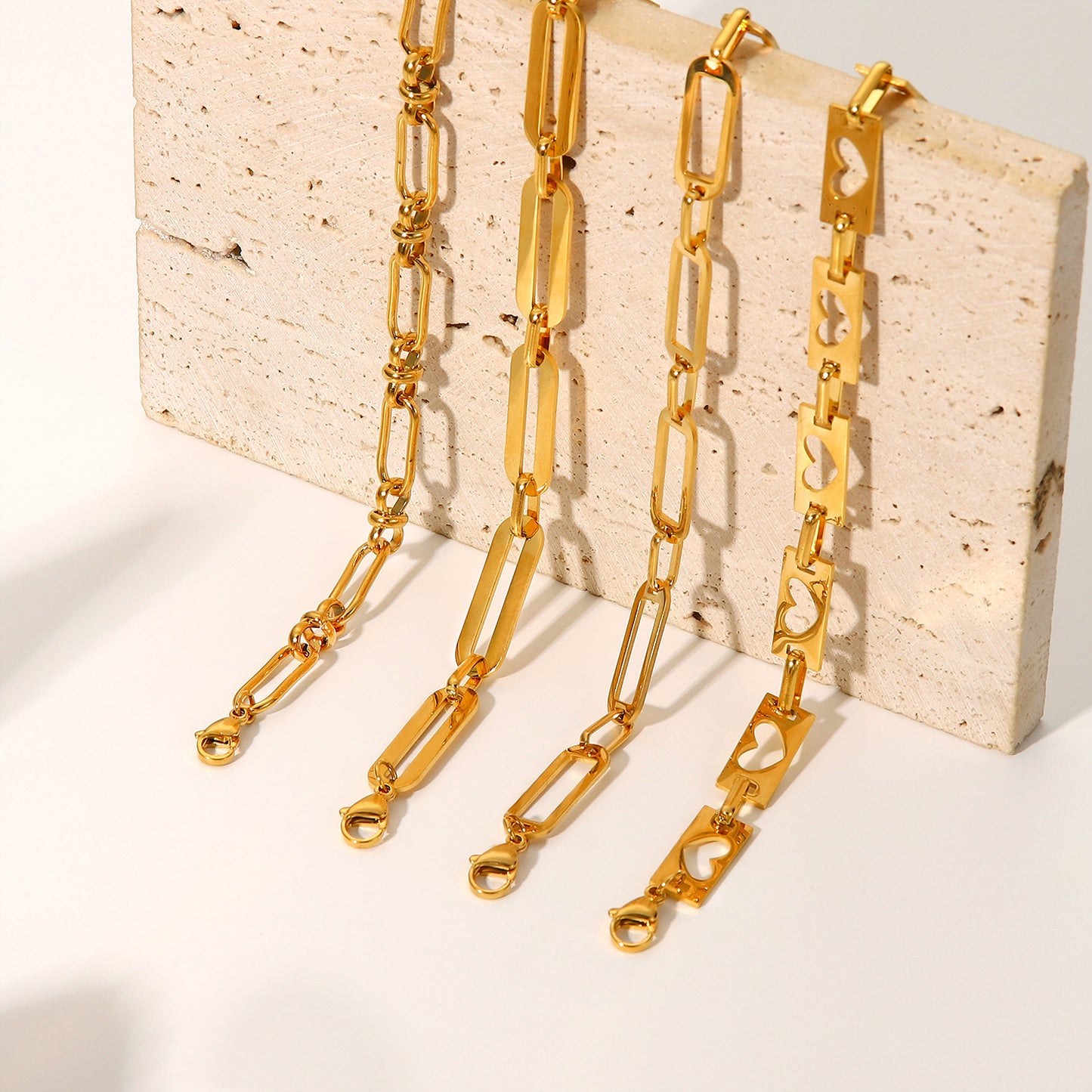 5pcs With Hollow Chain Cross Buckle Bracelet 18K Gold Stainless Steel Hand Chain Bracelet Women's Jewelry