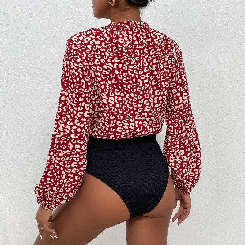 Fashion Women's New Spring New Splicing Leopard Print Long Sleeve Women's Jumpsuit