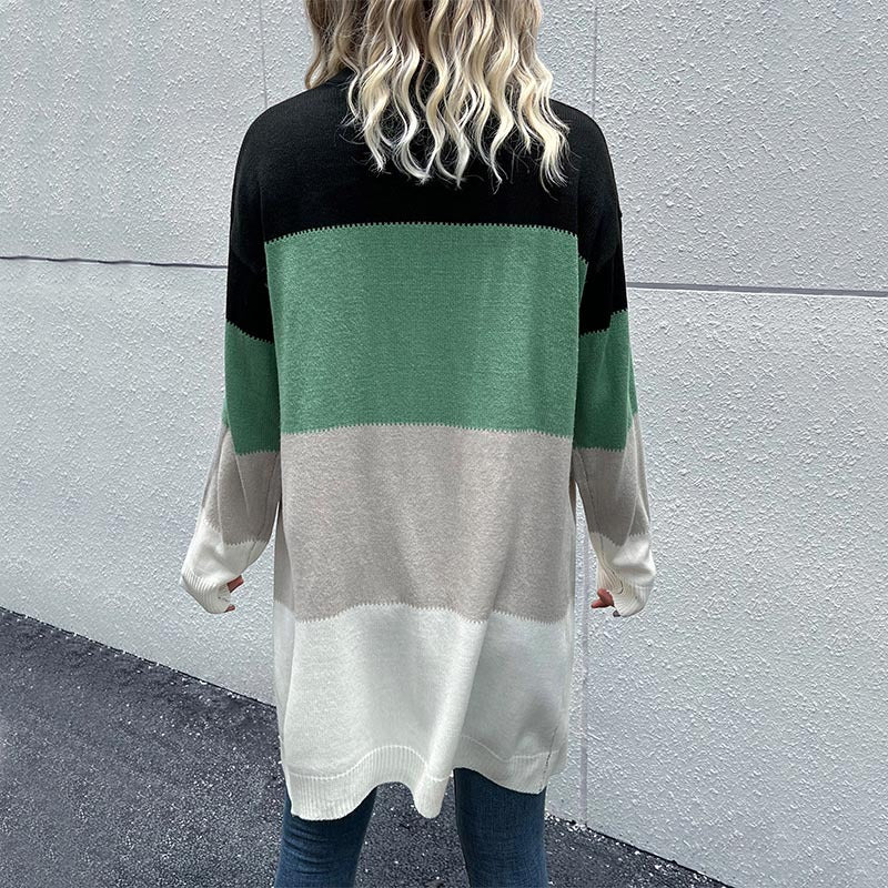 New Autumn And Winter Fashion Women's Long-Sleeved Color Sweater Cardigan Coat Women