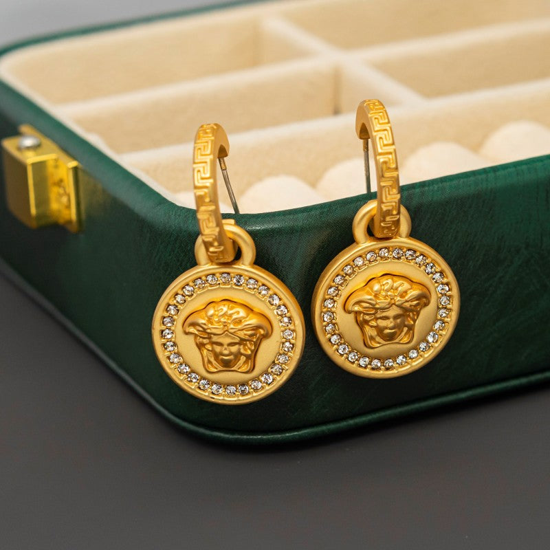 Retro Niche Design Matte Head C Earrings Light Luxury High Sense Full Of Diamond S925 Earrings Earrings