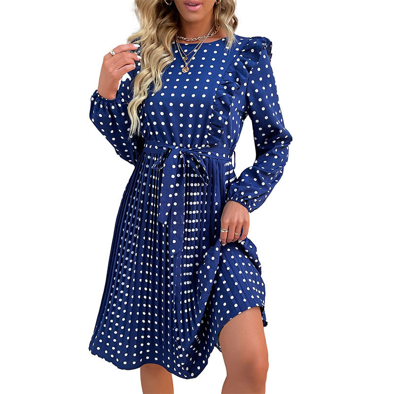 Fashion Women's Ruffled Long-Sleeved Polka Dot Autumn And Winter Dress Women