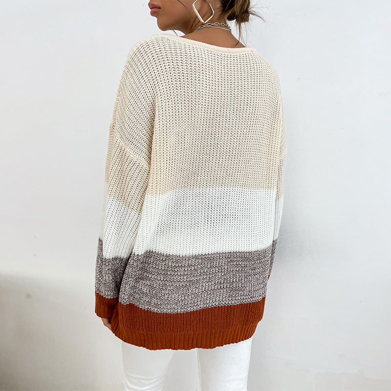 Autumn and Winter ern Style Pullover Sweater with Round Neck and Vibrant Colors
