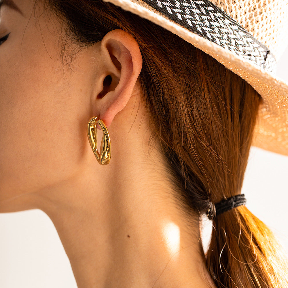 5pcs New Titanium Steel Gold-Plated Earrings 18K Stainless Steel O-Shaped Irregular Hollow Earrings Do Not Fade Jewelry