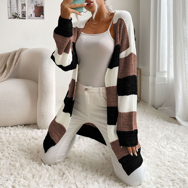 Autumn And Winter New Women's Long Buttonless Color Sweater Coat