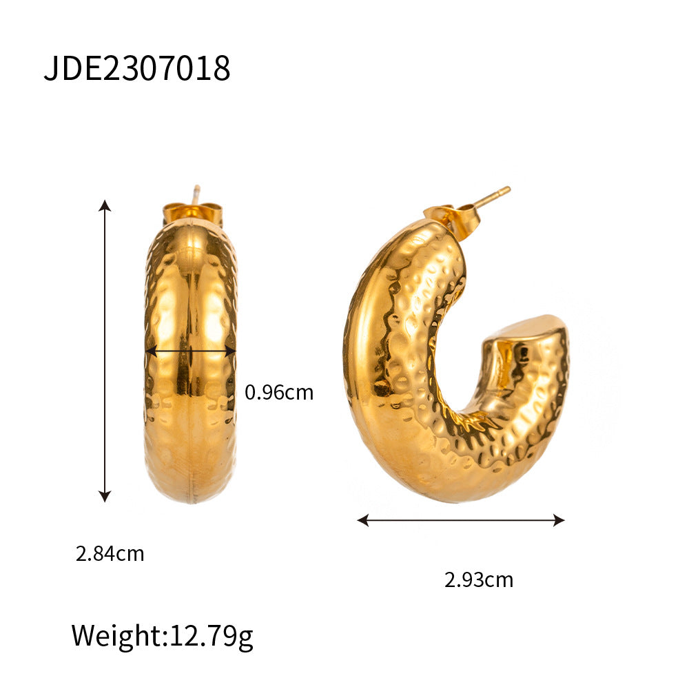 5pcs Geometric Premium Touch 18K Gold Stainless Steel/Chubby C-Shaped Hammer Design Earrings For Women