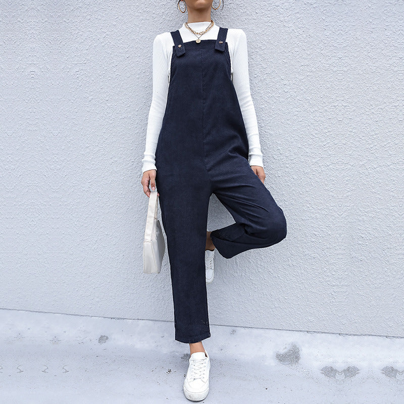 Autumn New Clothing Warm Corduroy Pants Loose Solid Color Overalls
