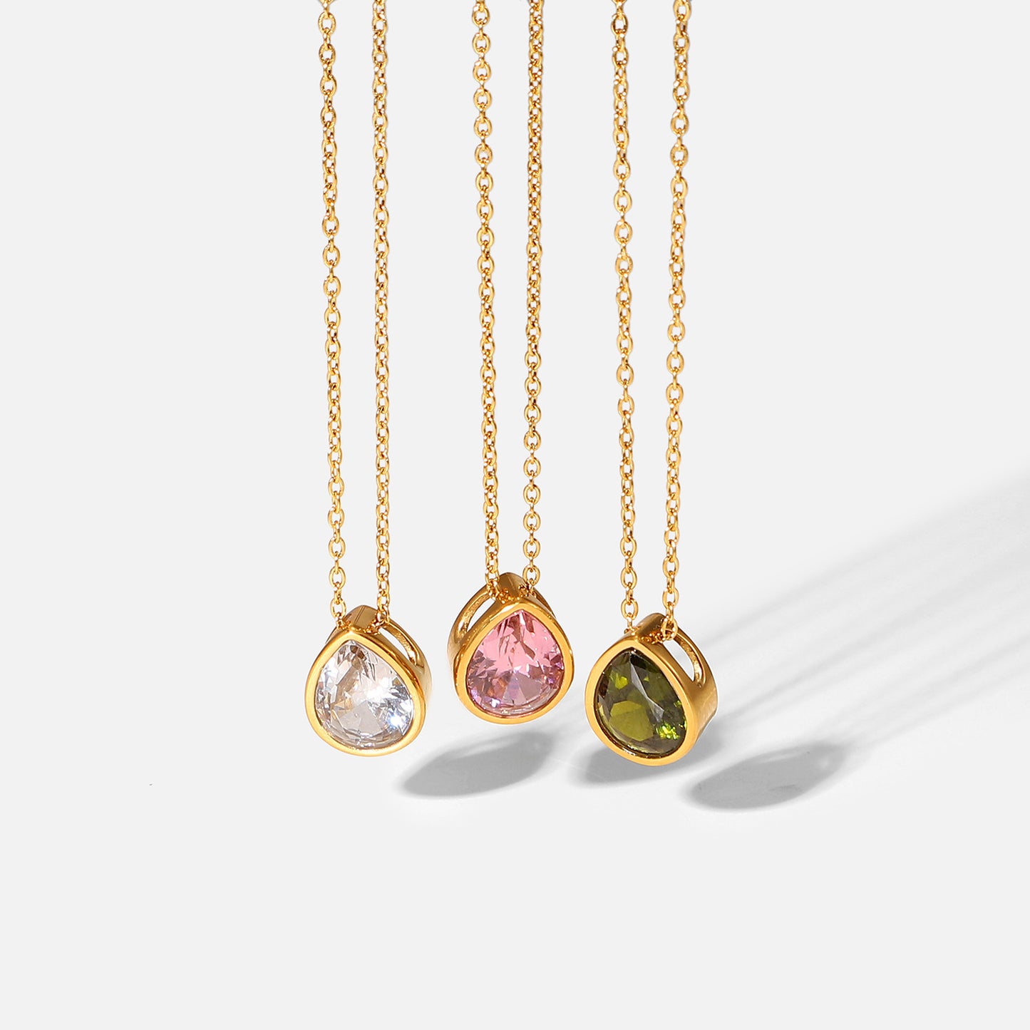 5pcs Romantic Drop Type White // Green Zircon Pendant Necklace 18K Gold Stainless Steel Necklace Jewelry For Women