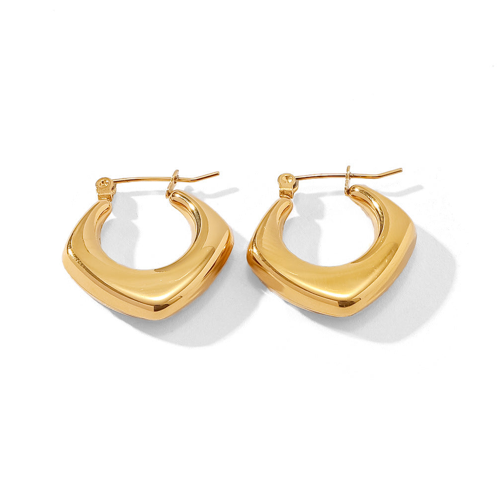 5pcs Loop Earrings 18K Gold-Plated Stainless Steel Geometric Prismatic Earrings Titanium Steel Earrings Pendant Jewelry For Women