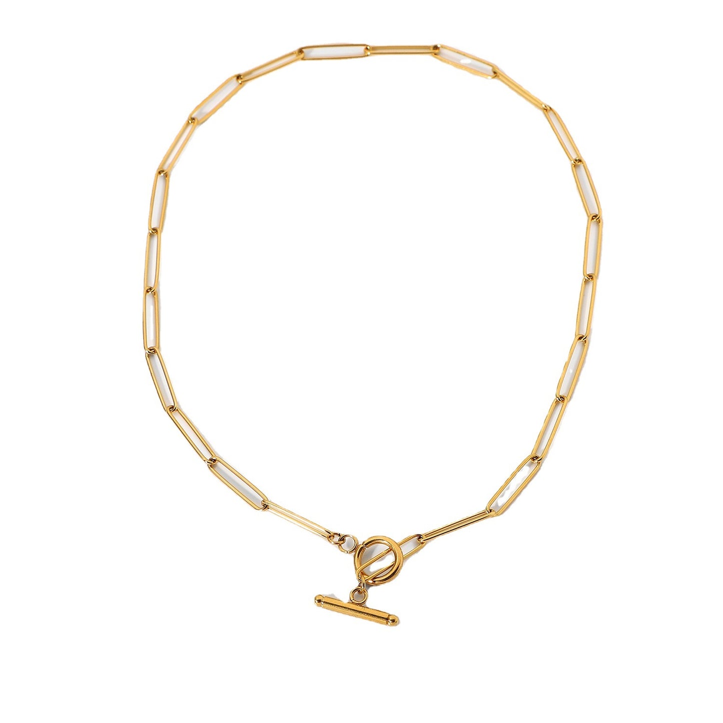 5pcs Punk 18K Gold Ot Buckle Flat Rectangular Chain Necklace Stainless Steel Necklace Women's Choker Jewelry