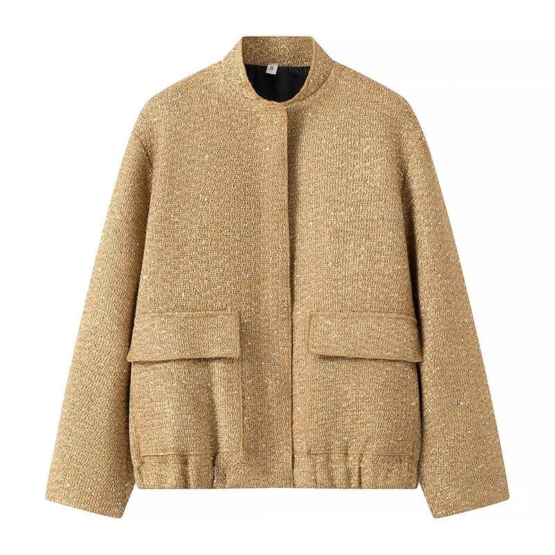 Autumn Women's New Beaded Small Stand Collar Jacket