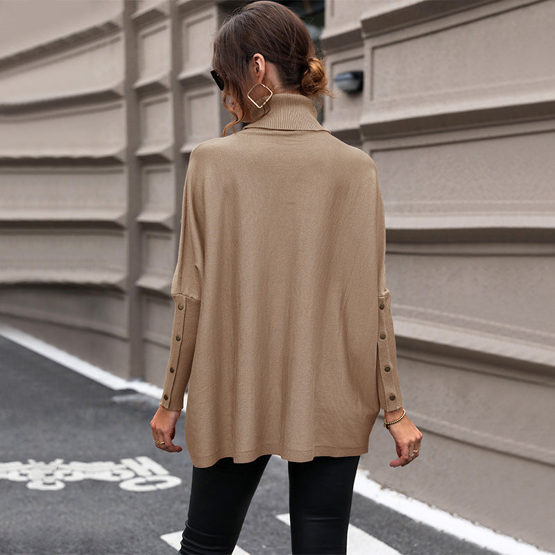 Autumn New Fashion Women's Medium Long Solid Color Turtleneck Sweater