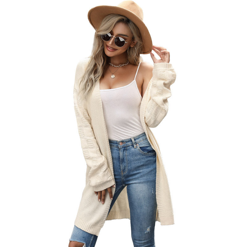 Women's Long Sleeve Solid Color Long Cardigan Coat