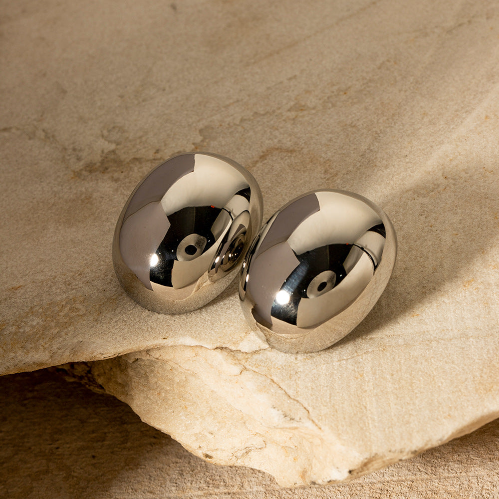 5pcs Titanium Steel Oval Steel Earrings Earrings Stud New Fashion Temperament Niche Design Earrings