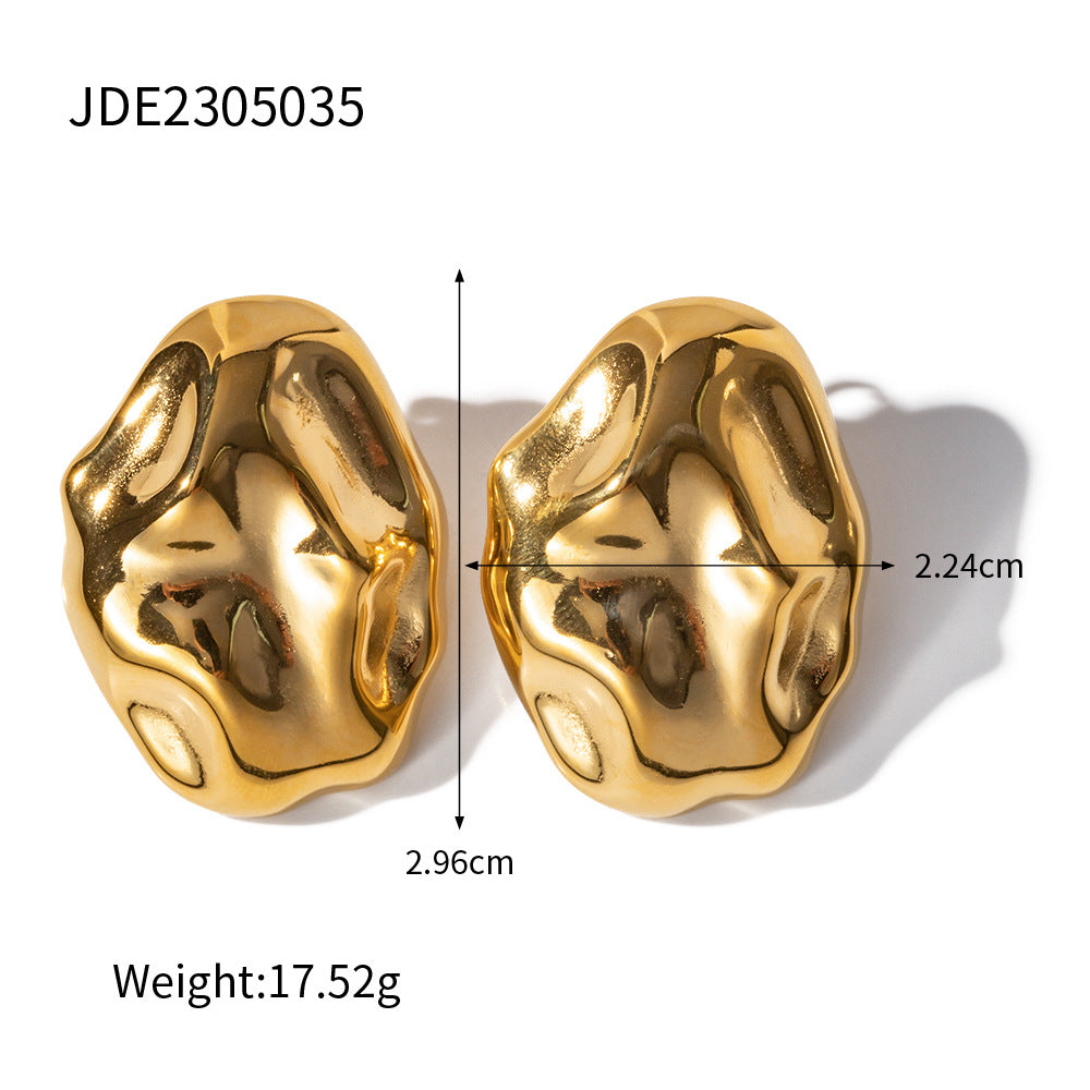 5pcs 18K Gold Plated Stainless Steel Irregular Hammer Stud Earrings Women's Fashion Timeless Earrings