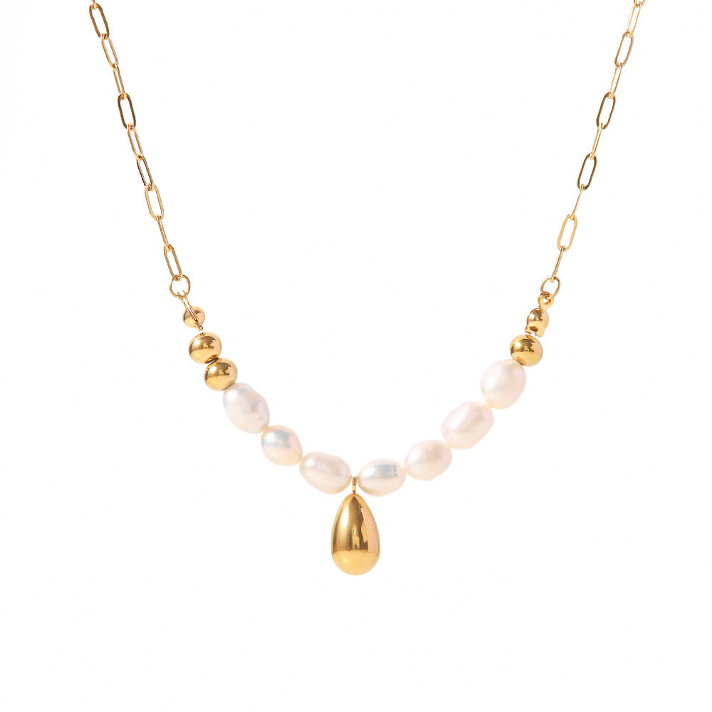 5pcs New 18K Gold Stainless Steel Baroque Light Pearl Necklace Elegant Necklace Jewelry
