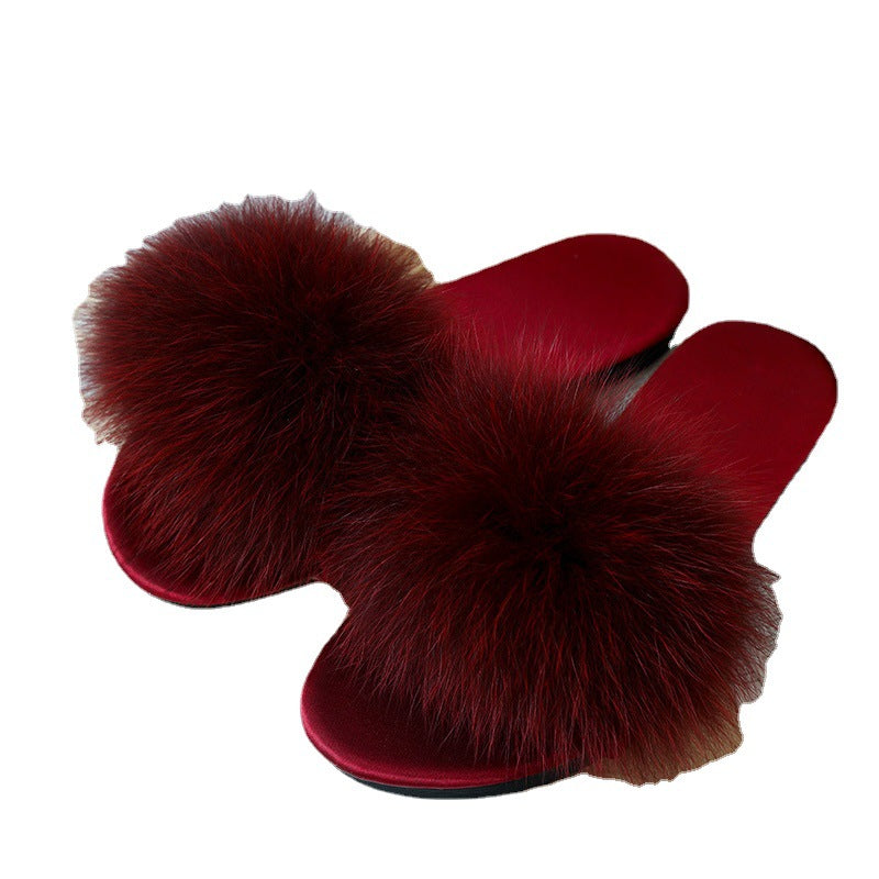 Wedding Bridesmaid Slippers Women's Satin Red Feather Plush Slippers Bride Morning Robe