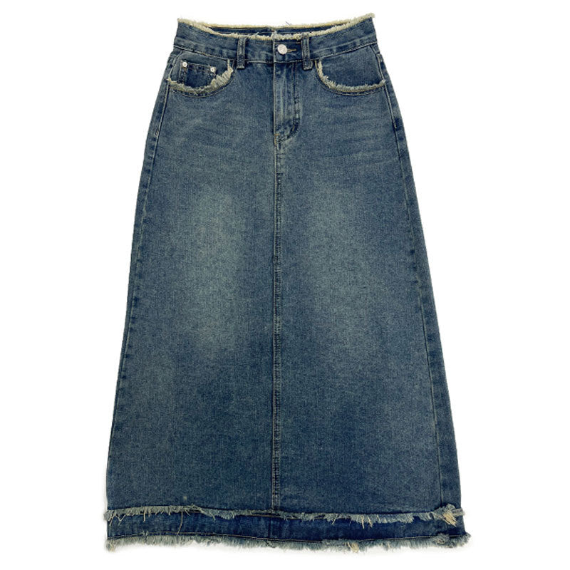 Midi For Women Design Sense Influencer Niche Retro Fur-Trimmed High Fanny Pack Hip A-Line Denim Skirt Summer