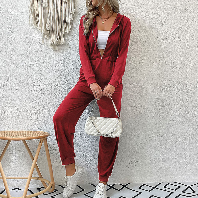 New Autumn And Winter Women's Solid Color Cargo Casual Jumpsuit