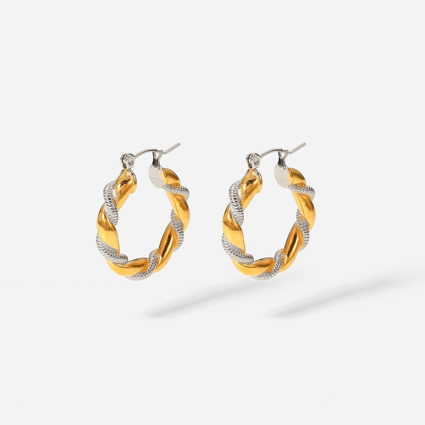 5pcs 18K Gold-Plated Titanium Steel Earrings Stainless Steel Silver Plated Gold-Plated Horn Special Double Twist Hoop Earrings For Women