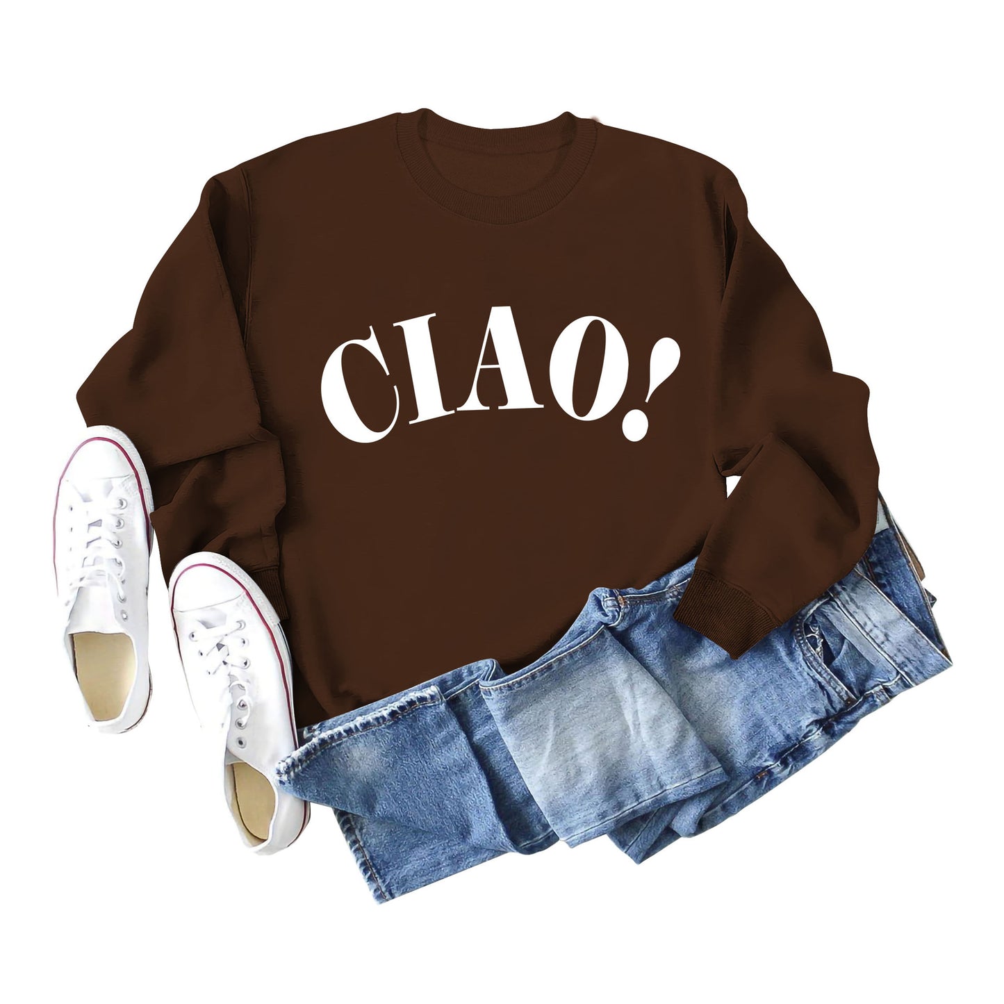 New Long-Sleeved Blouse Ciao Simple Letter Round Neck Sweater Loose Undershirt Women
