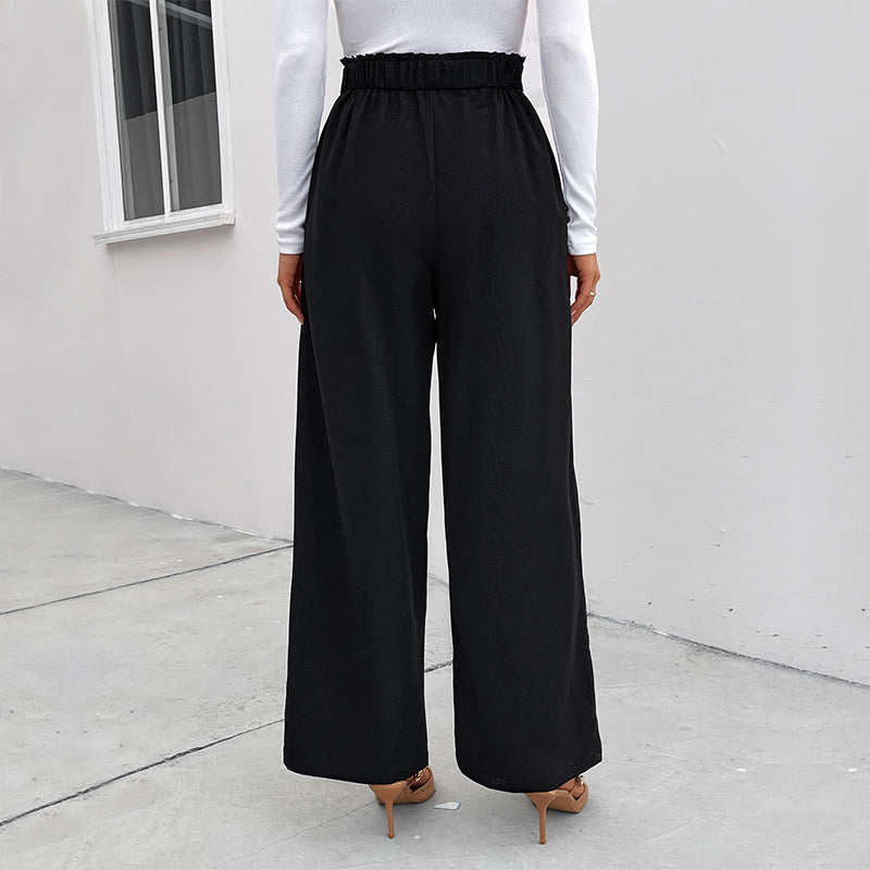 Casual High-Waisted Commuter Style Casual Pants Spring And Autumn New Loose Black Wide-Leg Pants