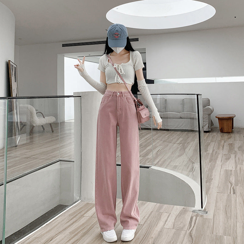 Purple Wide Leg Jeans Women's Autumn Loose Slim High Waisted Wide Leg Pants Women's Autumn And Winter Jeans Floor Length Pants Straight Leg Pants