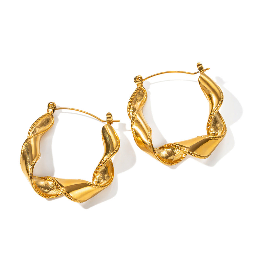 5pcs Earrings 18K Gold Stainless Steel Wavy Earring Advanced Design Non-Fading Earrings For Women
