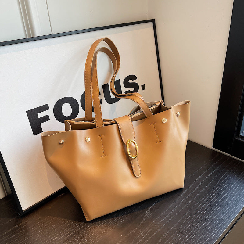Large Capacity Bag Female New Fashion All-In-One Shoulder Bag Leisure College Students Class Bag Commuting Tote Bag