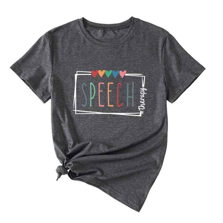 Women's Casual Crew-Neck T-Shirt Speech Therapy Loose Short Sleeves