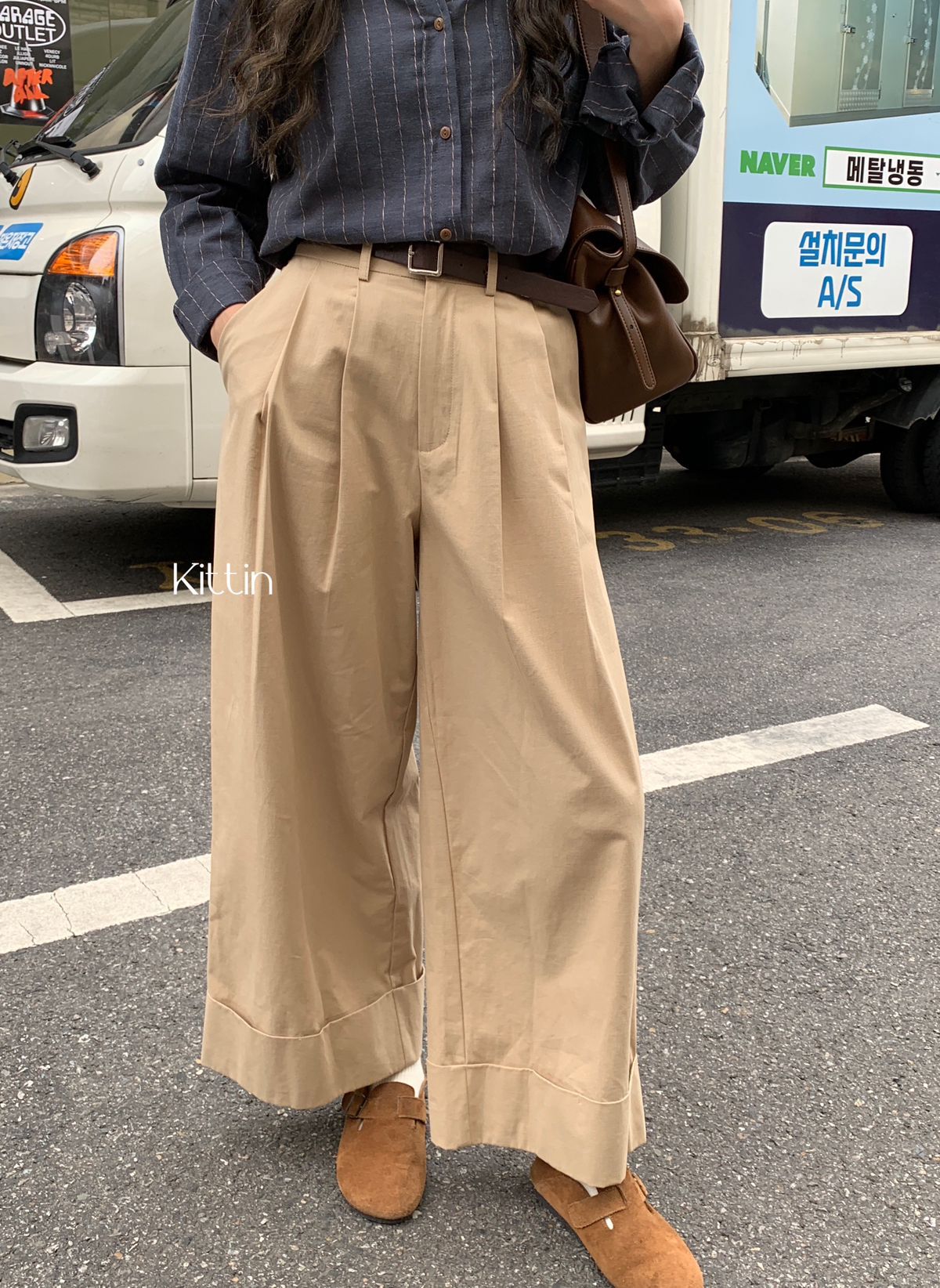 Kittin Autumn New Version Of Cotton Pants Legs Rolled Edge Wide Leg Pants Women Wash Cotton Casual Pants