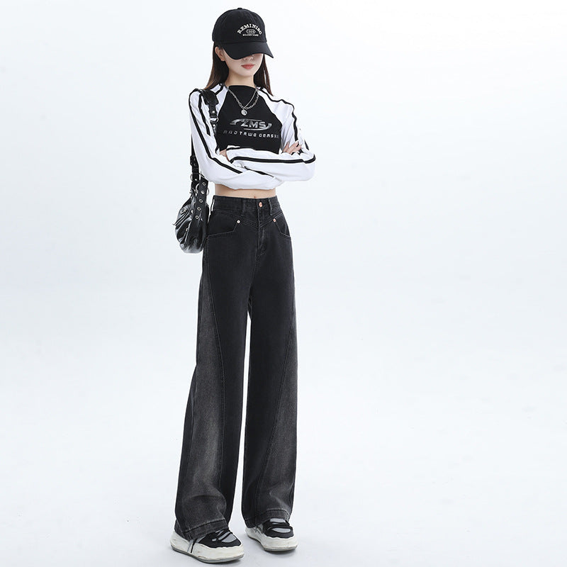 High-Waisted Wide-Leg Jeans For Women Loose-Looking Skinny Men Mopping Narrow Straight Leg Pants Autumn