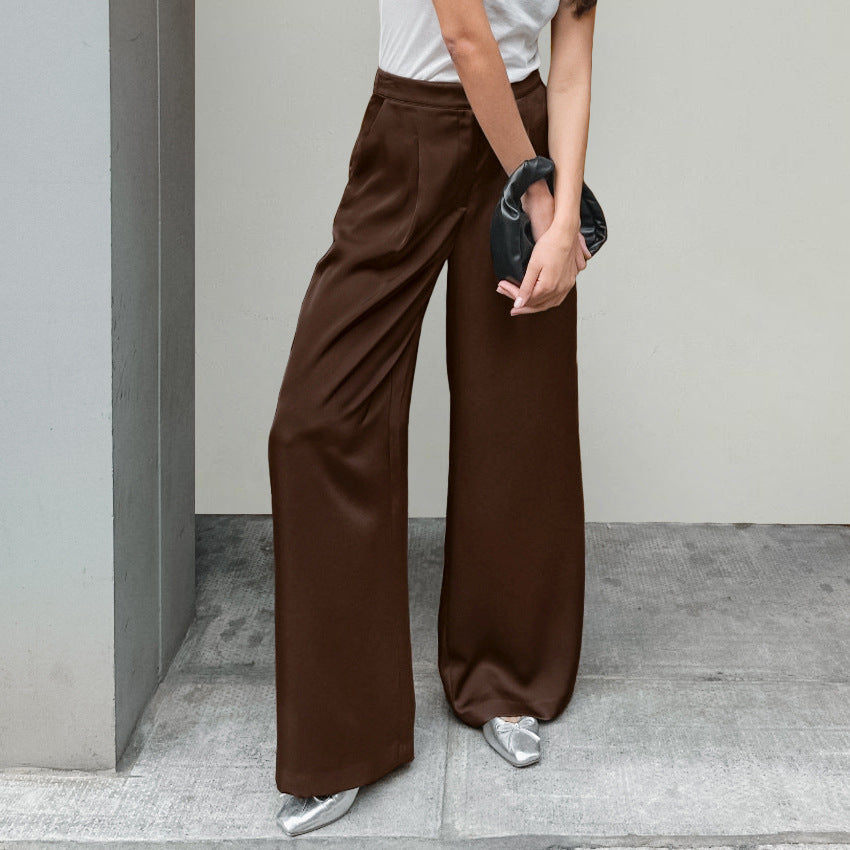 Brown Imitation Acetate Ding Retro Sense Straight Leg Casual Dress Pants New Spring Fashion Pants