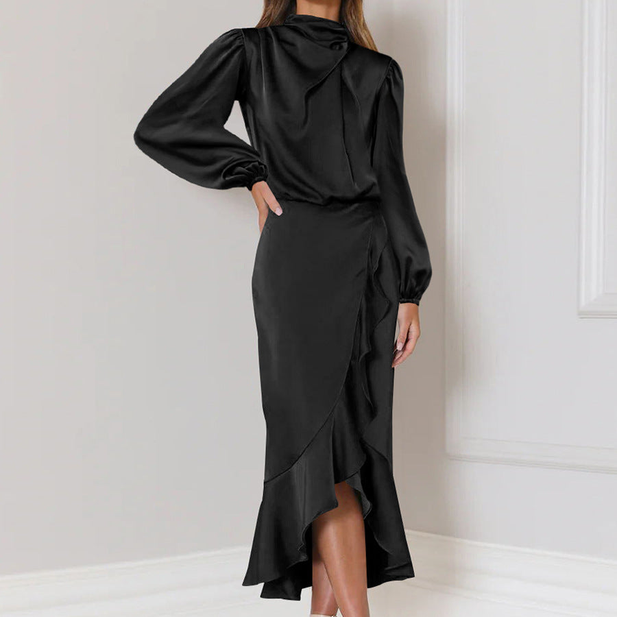 Fishtail Dress High-Grade Satin Long-Sleeved Loose Dress Temperament Elegant Women's Evening Dress