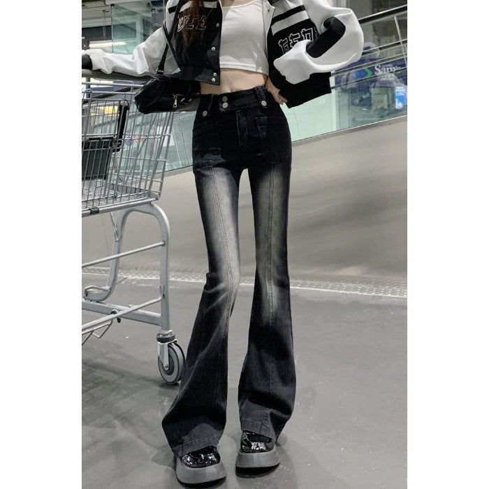 Plus-Size Women's Micro-Flared Pants Jeans Female New Autumn And Winter Spice Girls Small High-Waisted Slim Horseshoe Pants