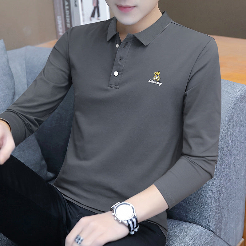 Autumn Cotton Men's Long Sleeve T-Shirt Men's Polo Shirt Casual Lapel Business Men's Clothing Base Shirt