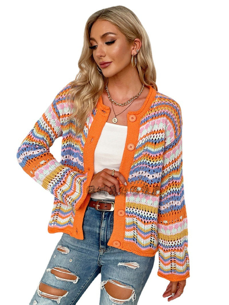 Rainbow Striped Sweater Cardigan for Women