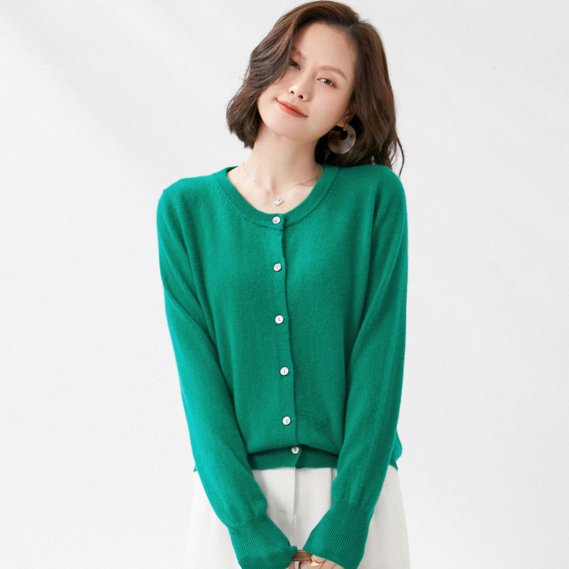 100 All-Wool Sweater Women's Knitted Crewneck Cardigan Casual Everyday Slimming Spring Cashmere