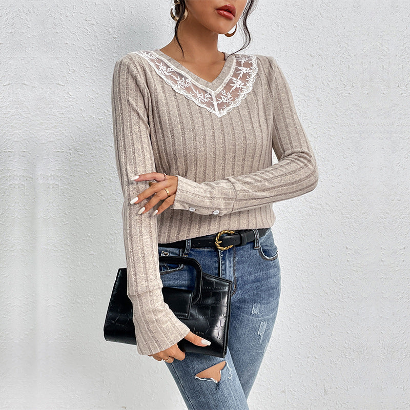 Autumn New Women's Solid Color Long Sleeve V-Neck Sweater