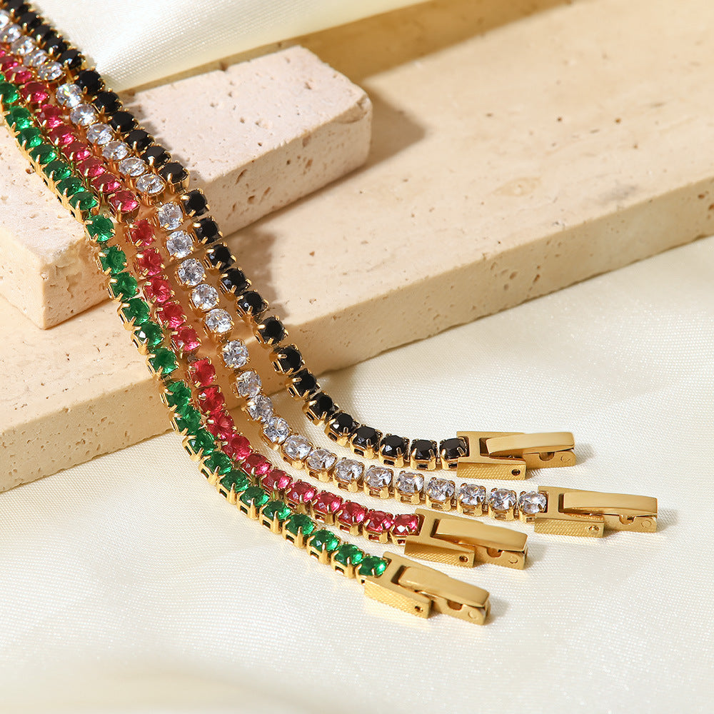 5pcs Stylish New Bracelet 14K Gold Studded With Zircon Stainless Steel Bracelet Temperament Retro Hand Bracelet Women