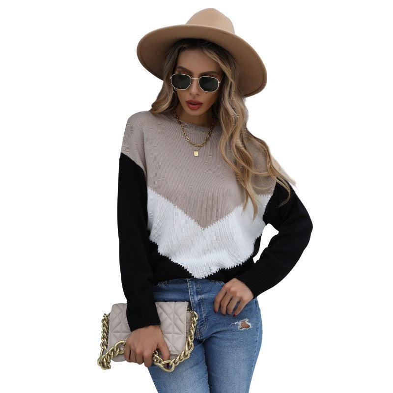 Fashion Women's Autumn Long Sleeve Stitching Half Turtleneck Bottom Sweater