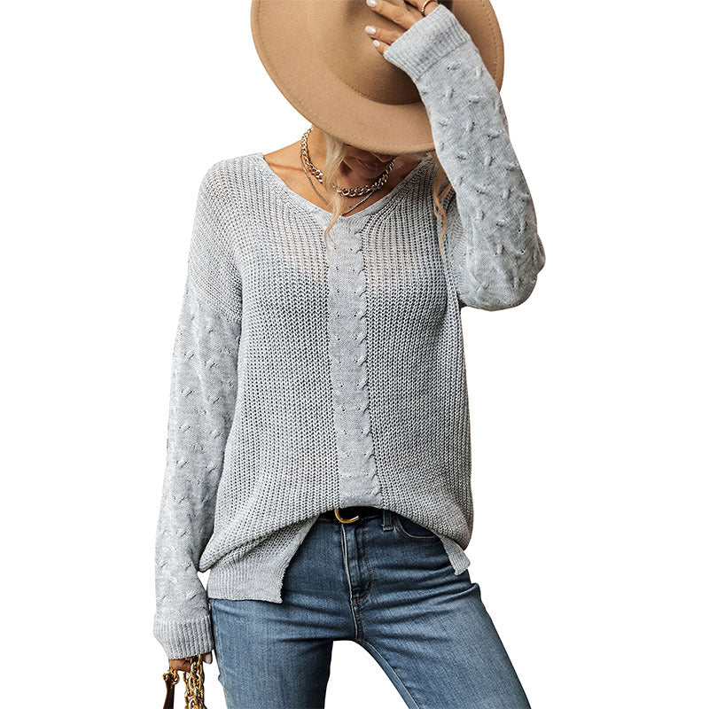 Chic V-Neck Twist Gray Sweater