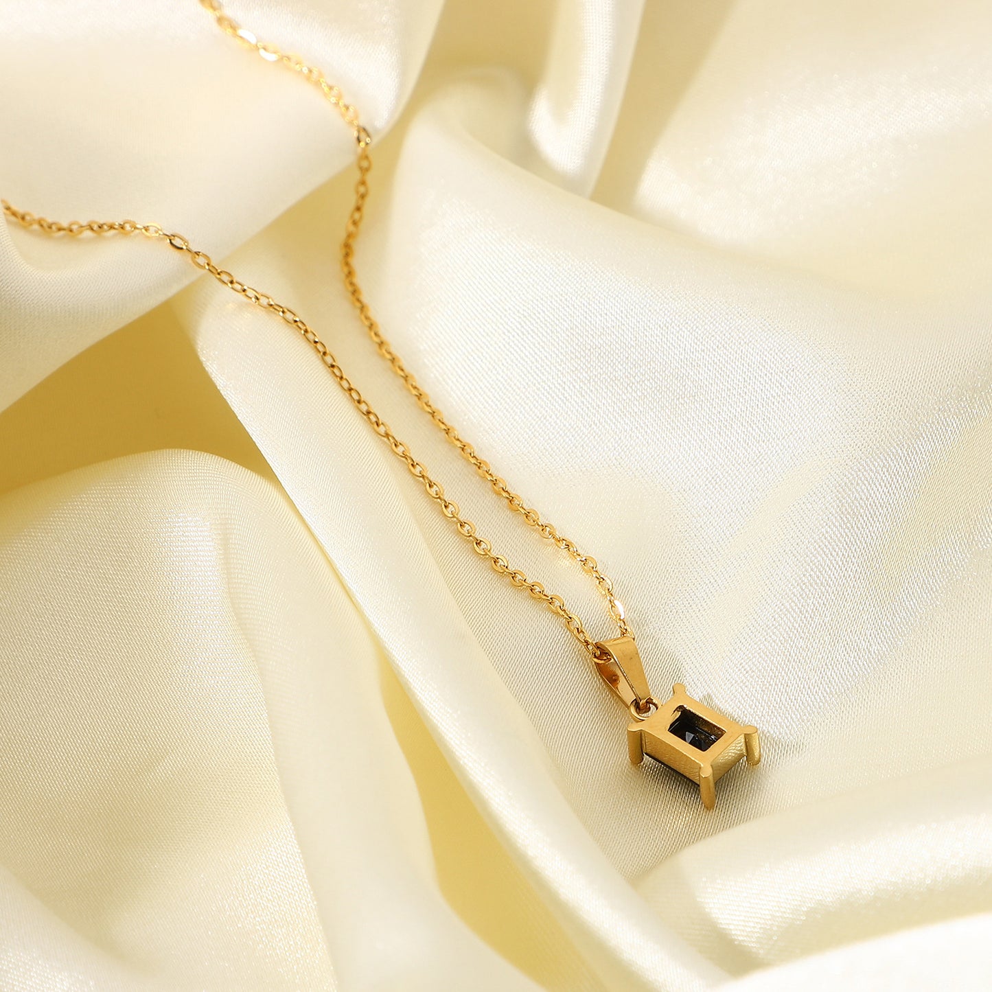 5pcs Fashion Style Necklace Square Zircon Pendant Necklace Stainless Steel Jewelry 18K Gold Necklace