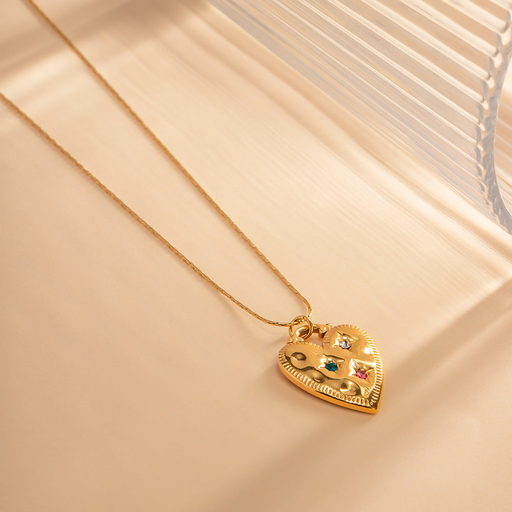 5pcs 18K Gold Plated Stainless Steel Inlaid Color Diamond Love Pendant Necklace Does Not Fade Necklace Jewelry