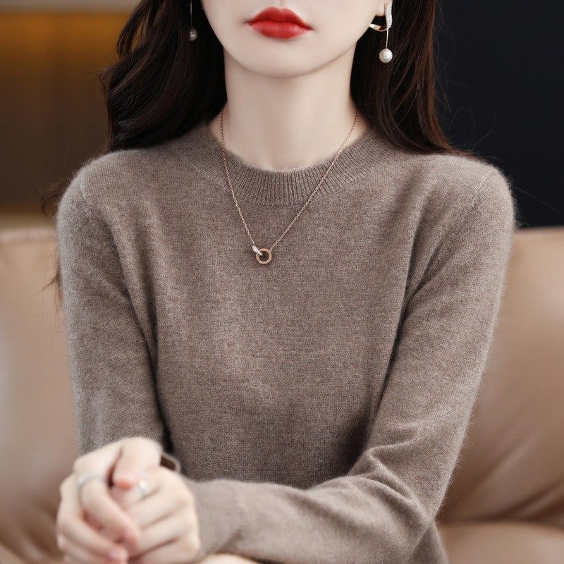 100% Wool Sweater Loose Crewneck Women's Pullover Fall New Cashmere Sweater Base Sweater