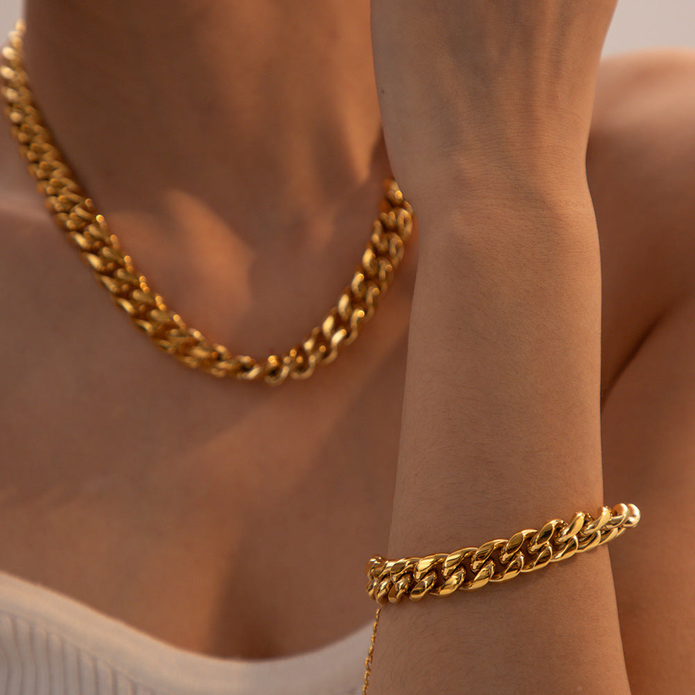 5pcs New Necklace Stainless Steel Temperament Clavicle Chain Light Luxury Niche Cuban Chain Pendant Necklace Bracelet Jewelry