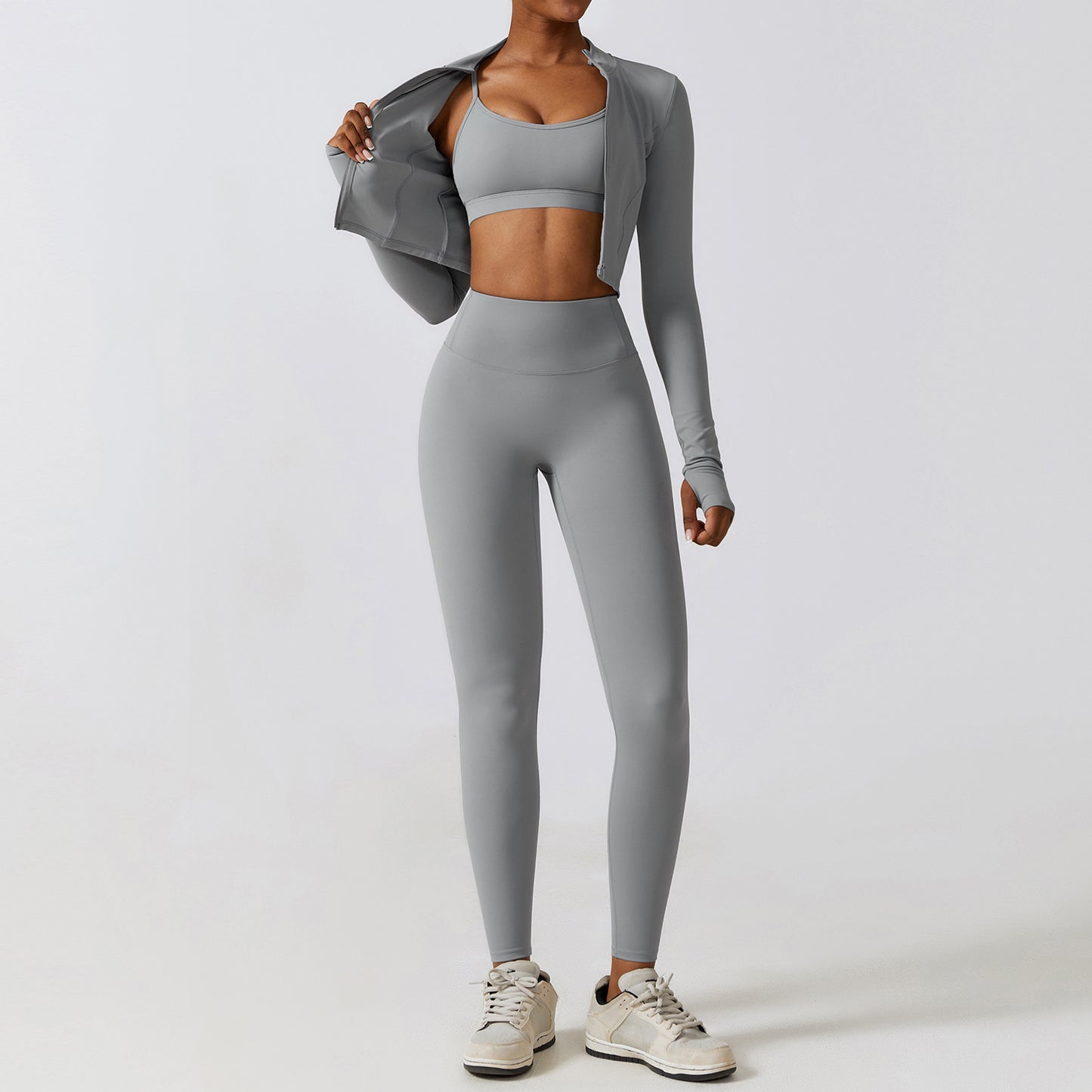 Autumn And Winter Tight Yoga Clothing Naked Sense Quick Drying Sports Set Slim Fitness Clothing Three Sets