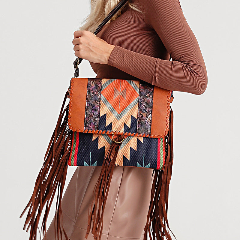 Retro Hand-Woven Flow Cotton And Linen Single Shoulder Crossbody For Women's Bags
