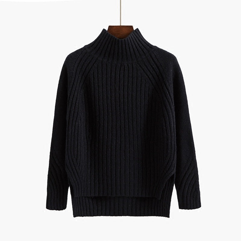 Half Turtleneck Sweater For Women Before Autumn And Winter Short After Long Swing Fork Thickened Loose Knit Bottom Coat